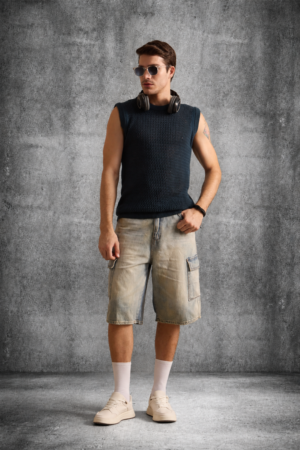 MESH KNIT TANK MIDNIGHT TEAL