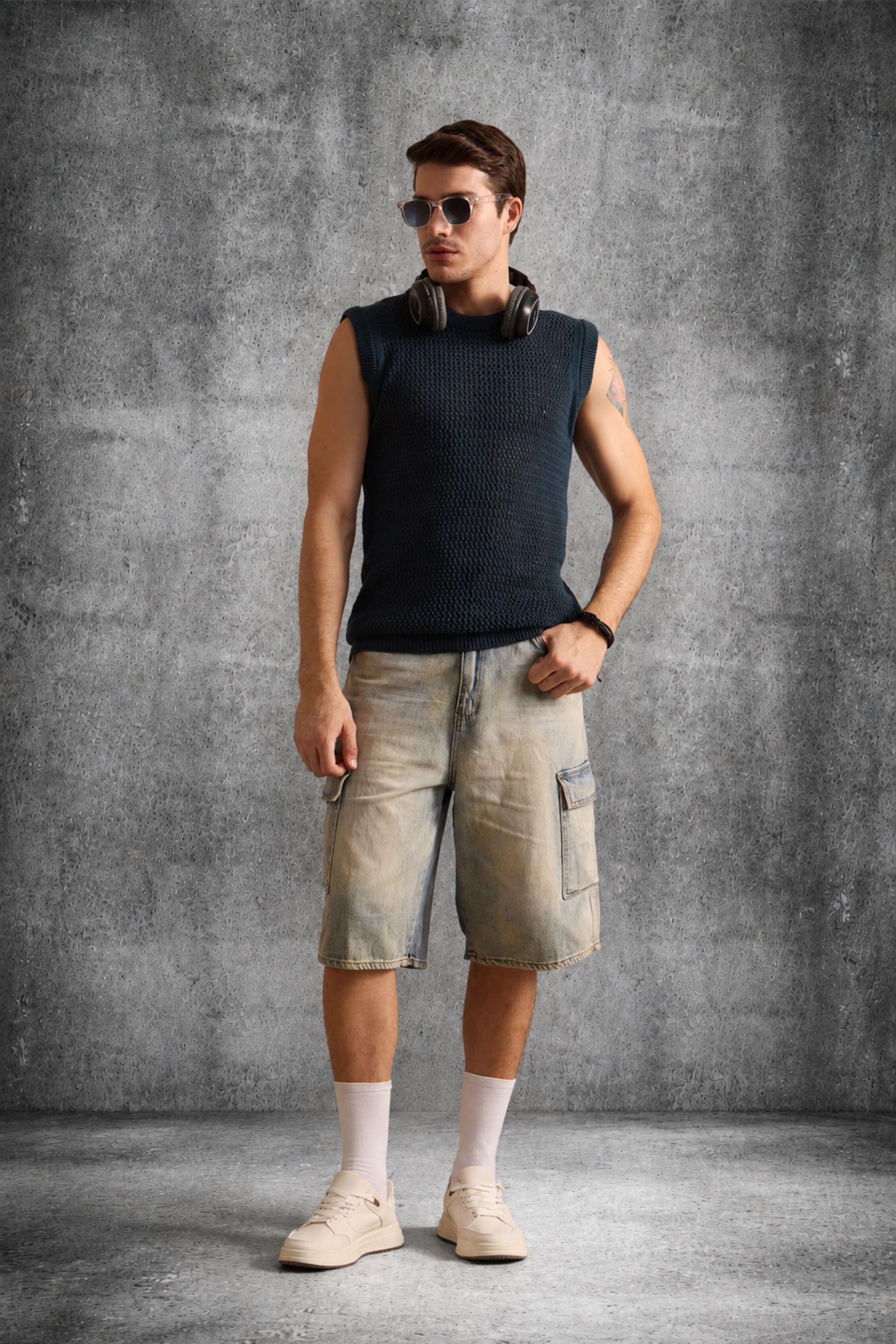 MESH KNIT TANK MIDNIGHT TEAL