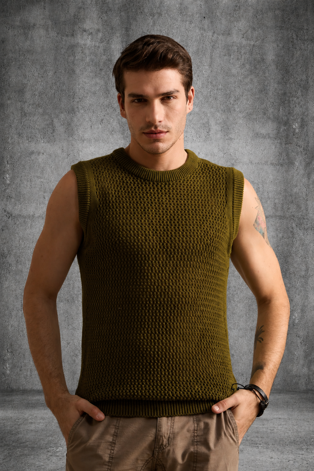 MESH KNIT TANK IN FERN GREEN