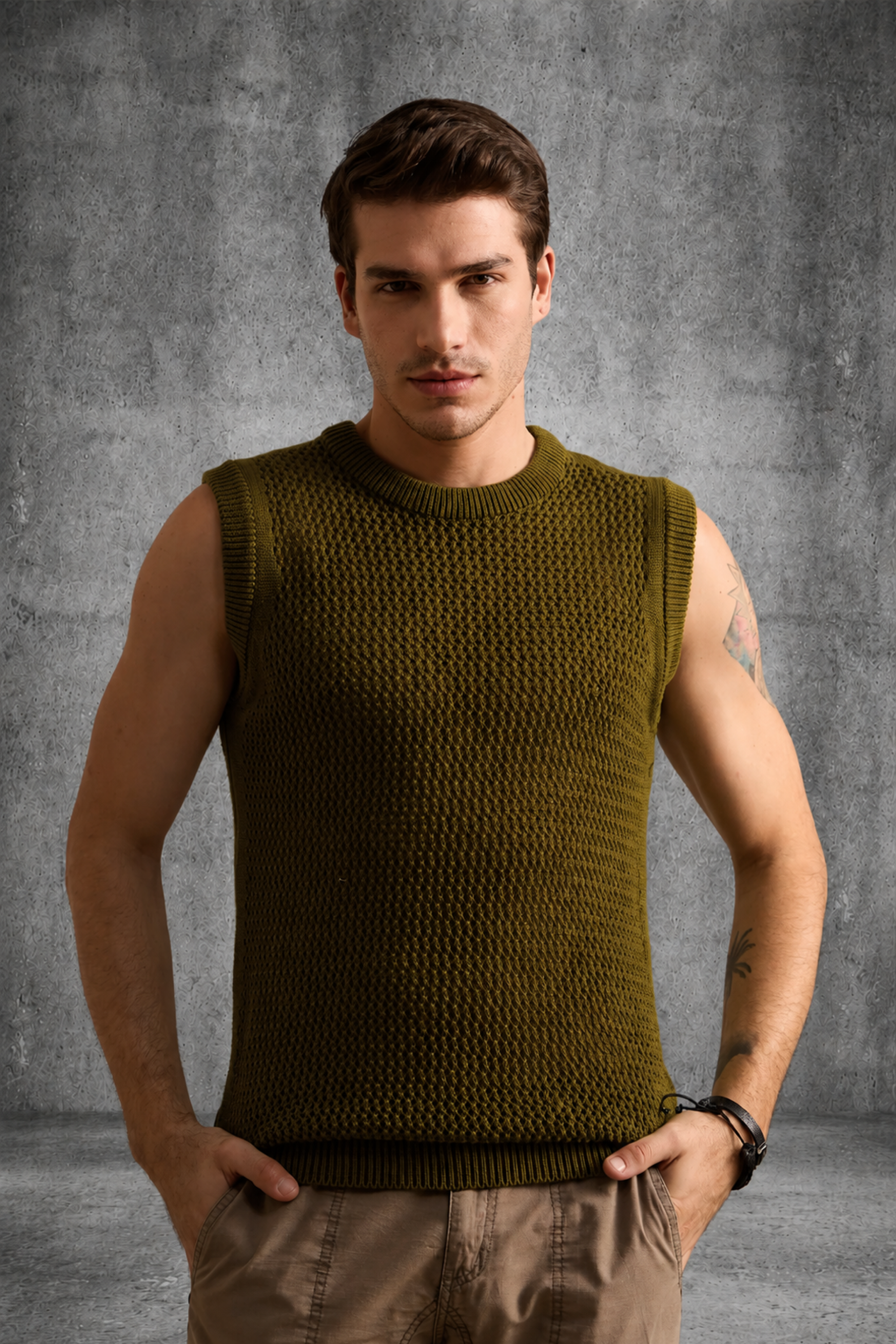 MESH KNIT TANK IN FERN GREEN