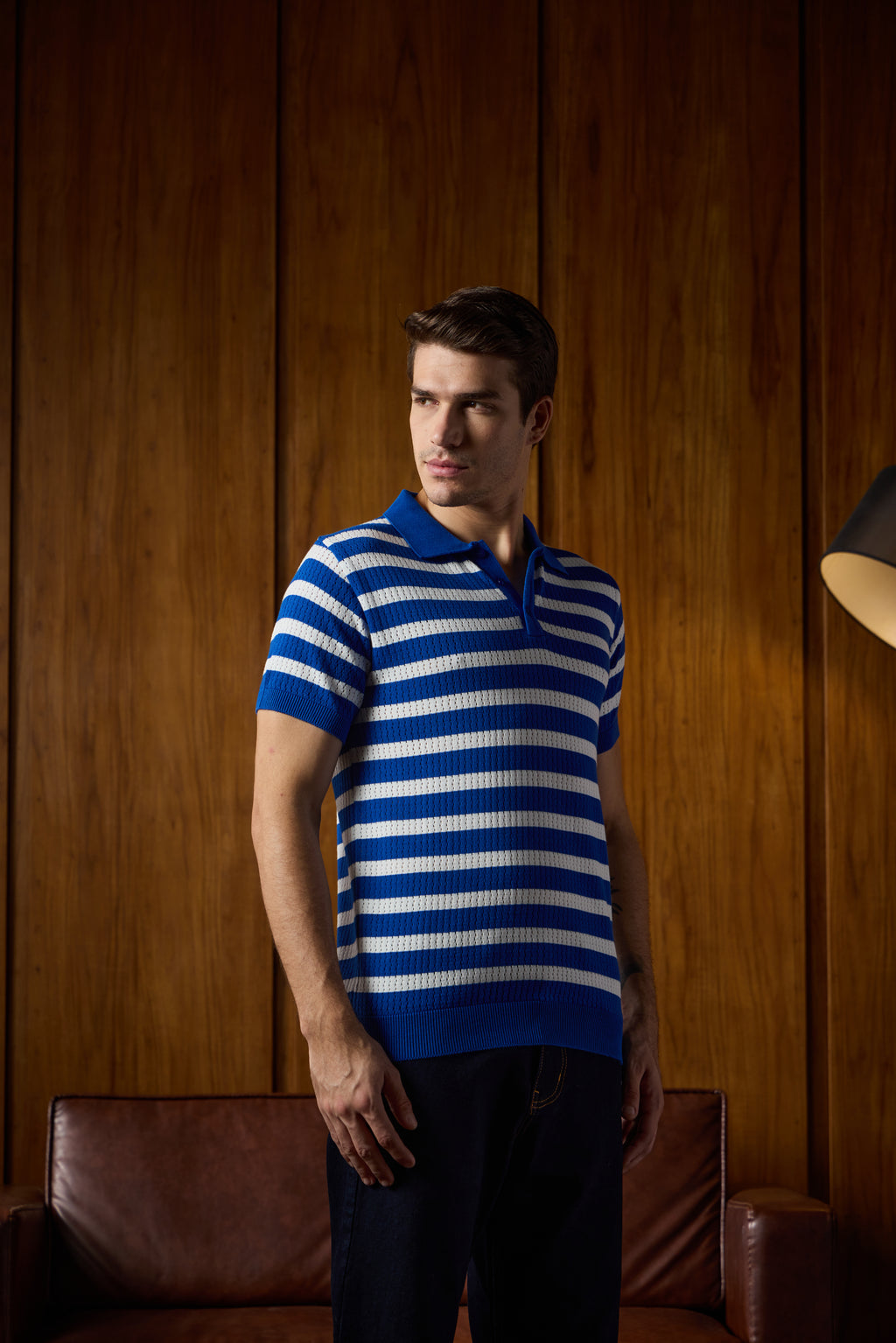THE NAUTICA STRIPED POLO IN ELECTRIC BLUE