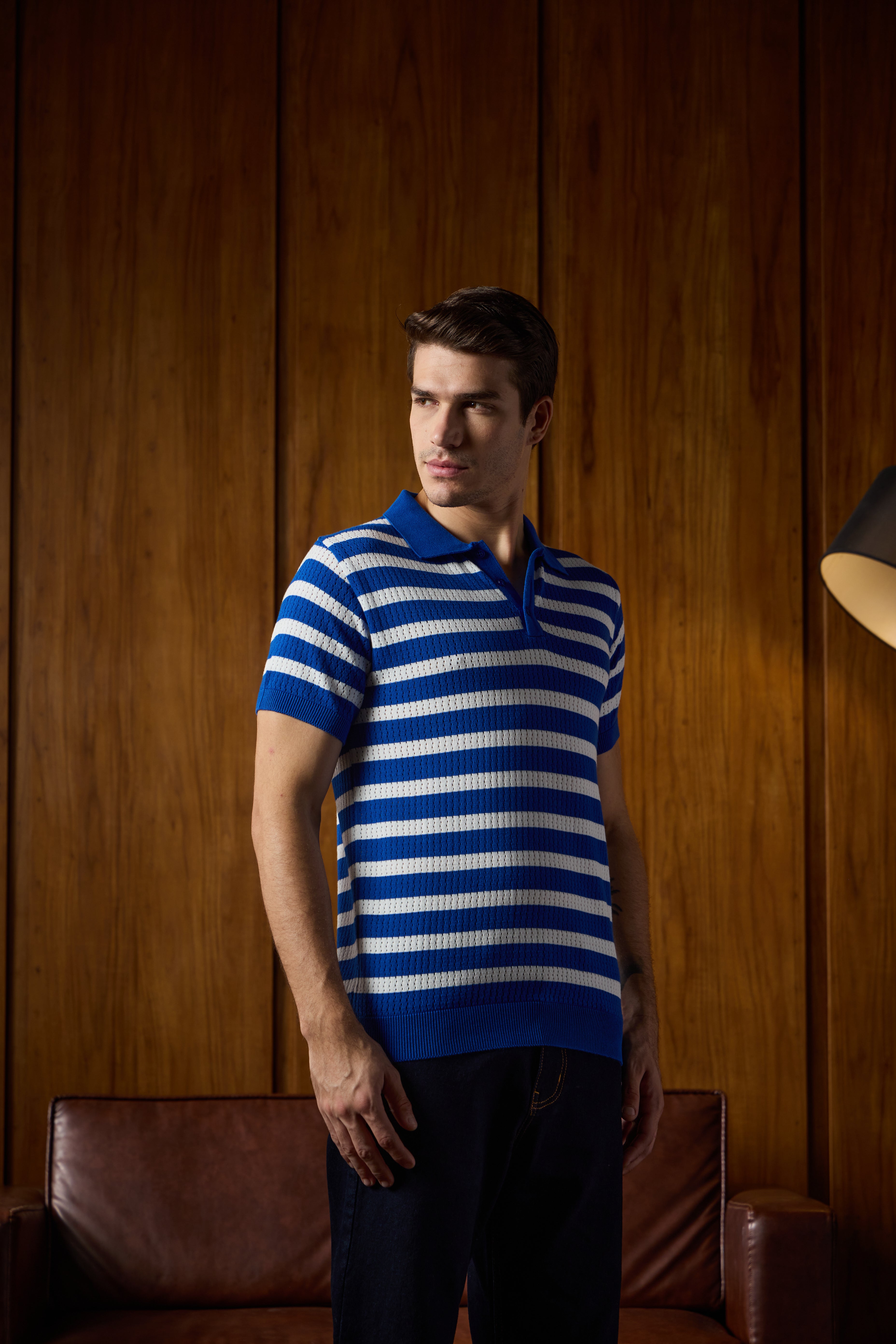 THE NAUTICA STRIPED POLO IN ELECTRIC BLUE