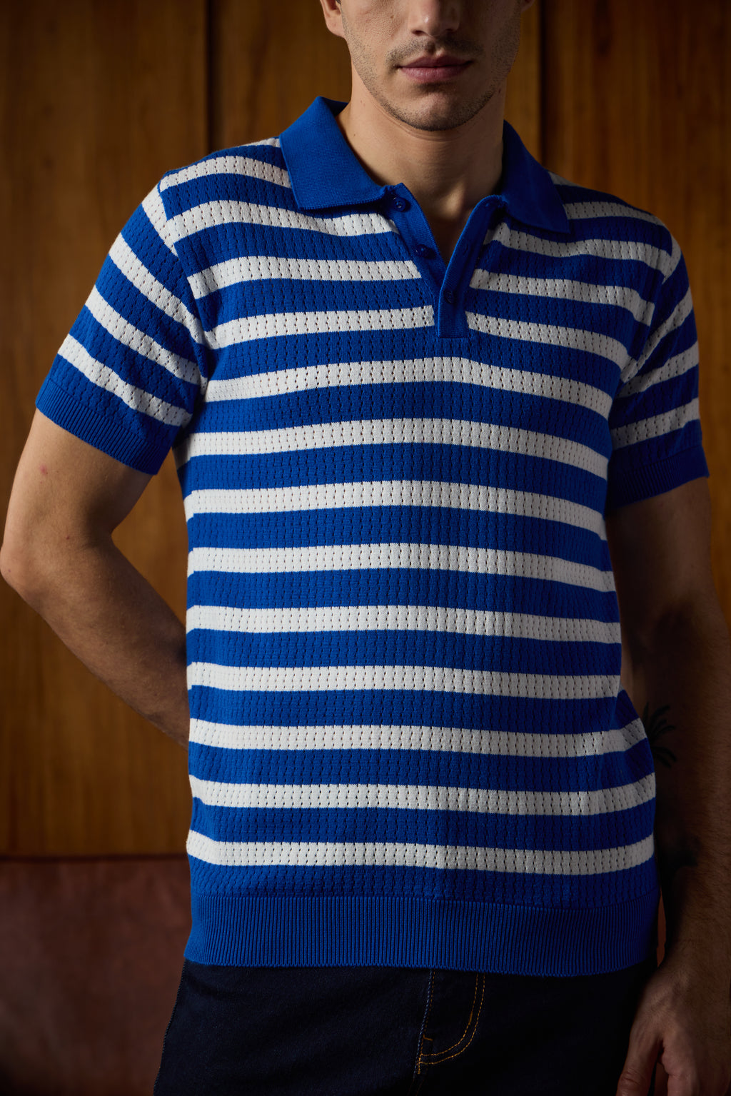 THE NAUTICA STRIPED POLO IN ELECTRIC BLUE