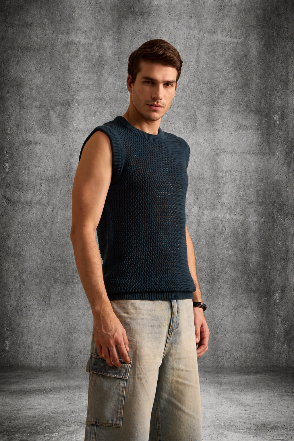 MESH KNIT TANK MIDNIGHT TEAL