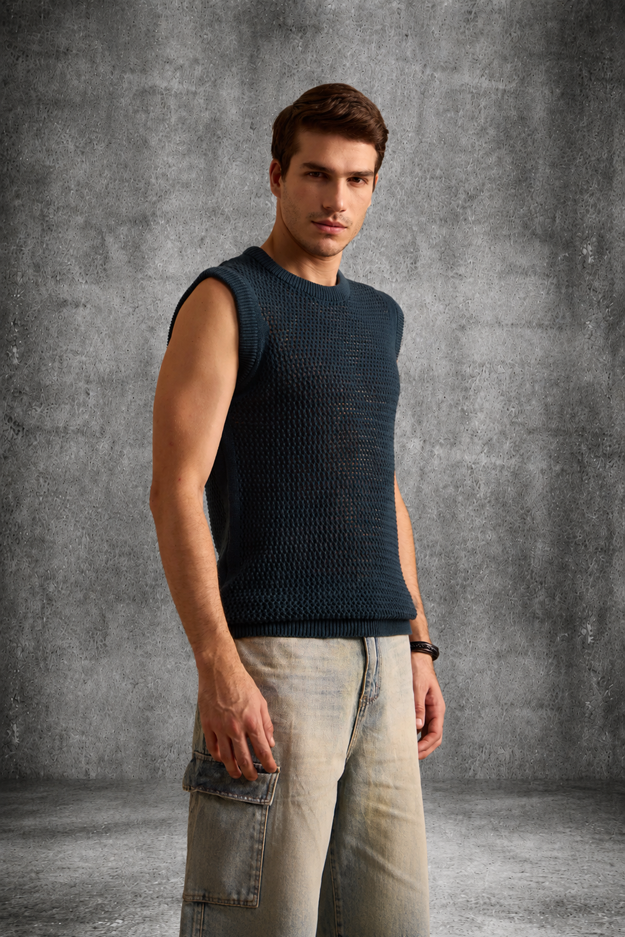 MESH KNIT TANK MIDNIGHT TEAL