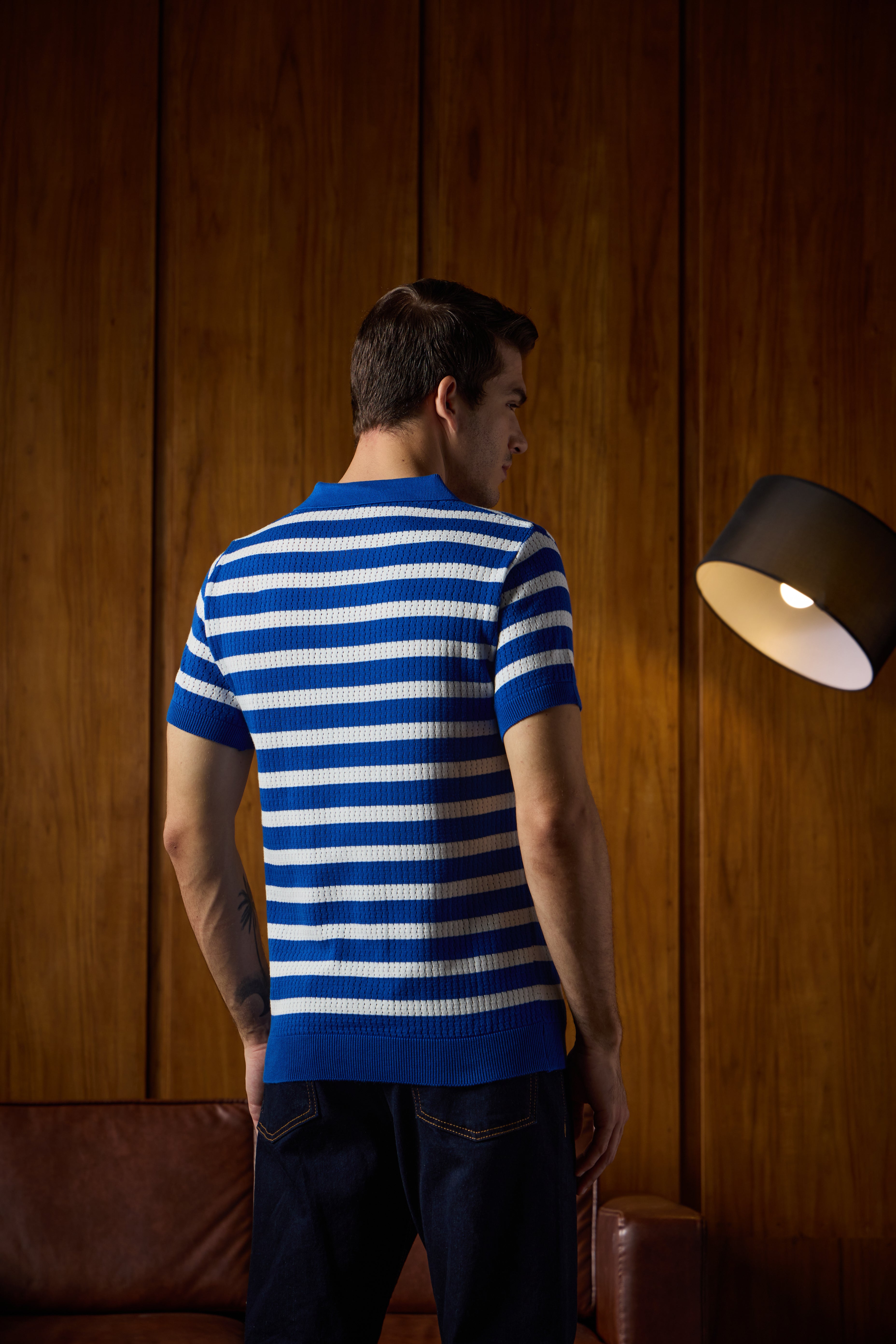 THE NAUTICA STRIPED POLO IN ELECTRIC BLUE