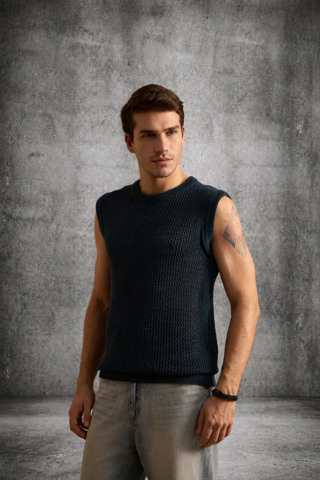 MESH KNIT TANK MIDNIGHT TEAL