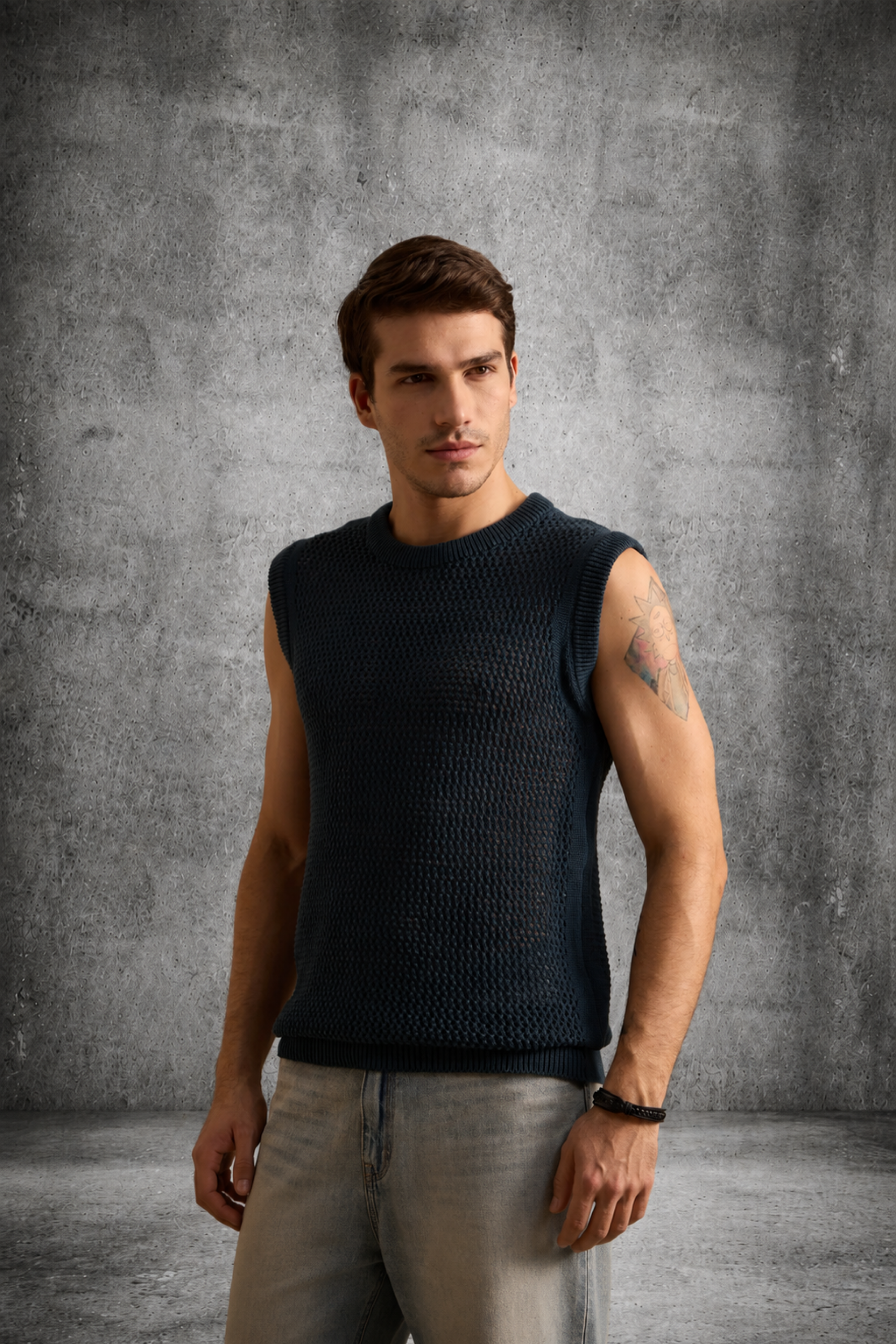 MESH KNIT TANK MIDNIGHT TEAL