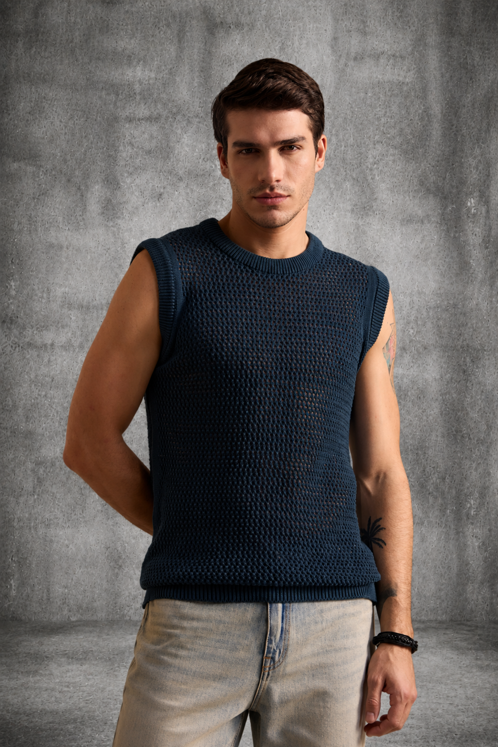 MESH KNIT TANK MIDNIGHT TEAL