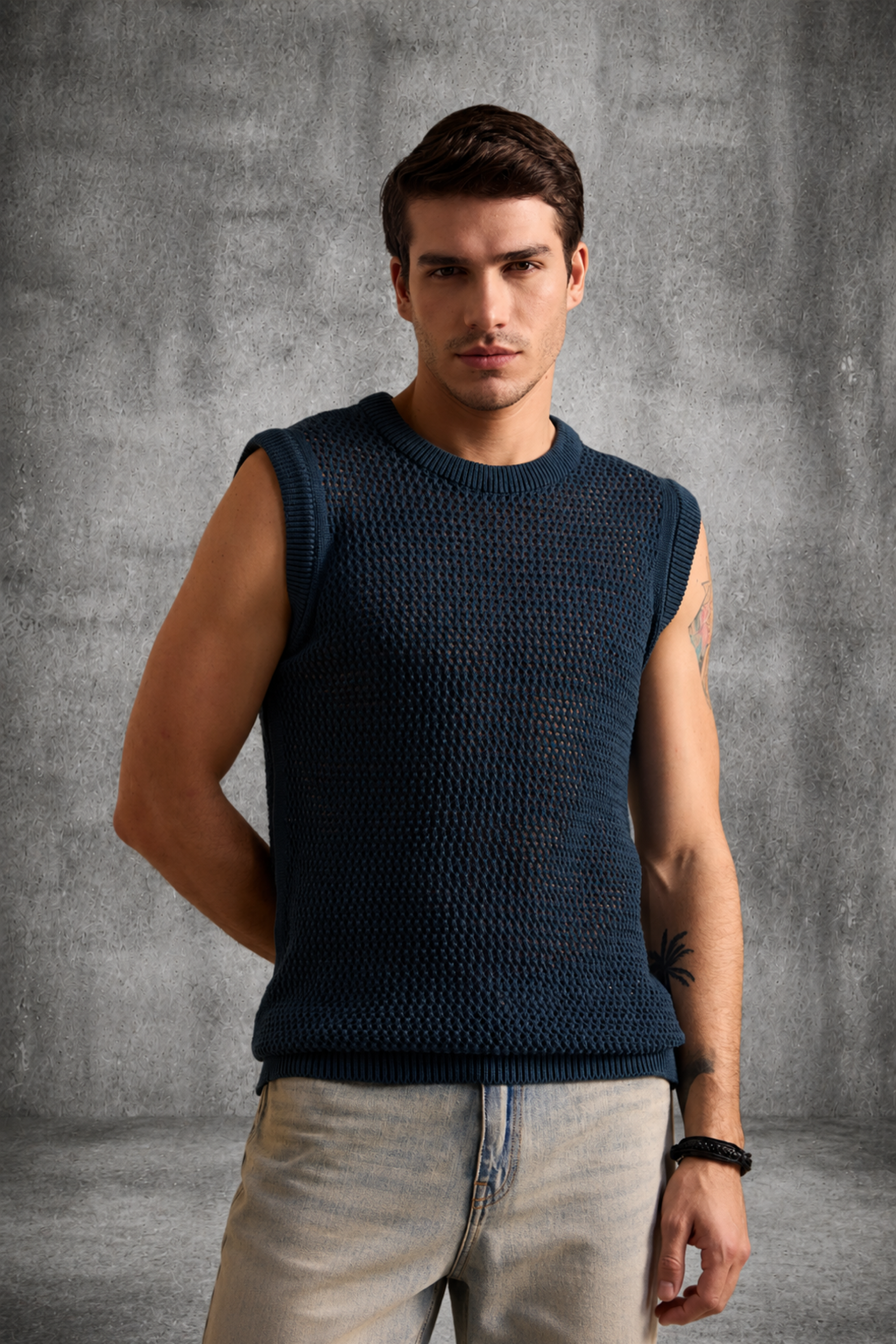 MESH KNIT TANK MIDNIGHT TEAL