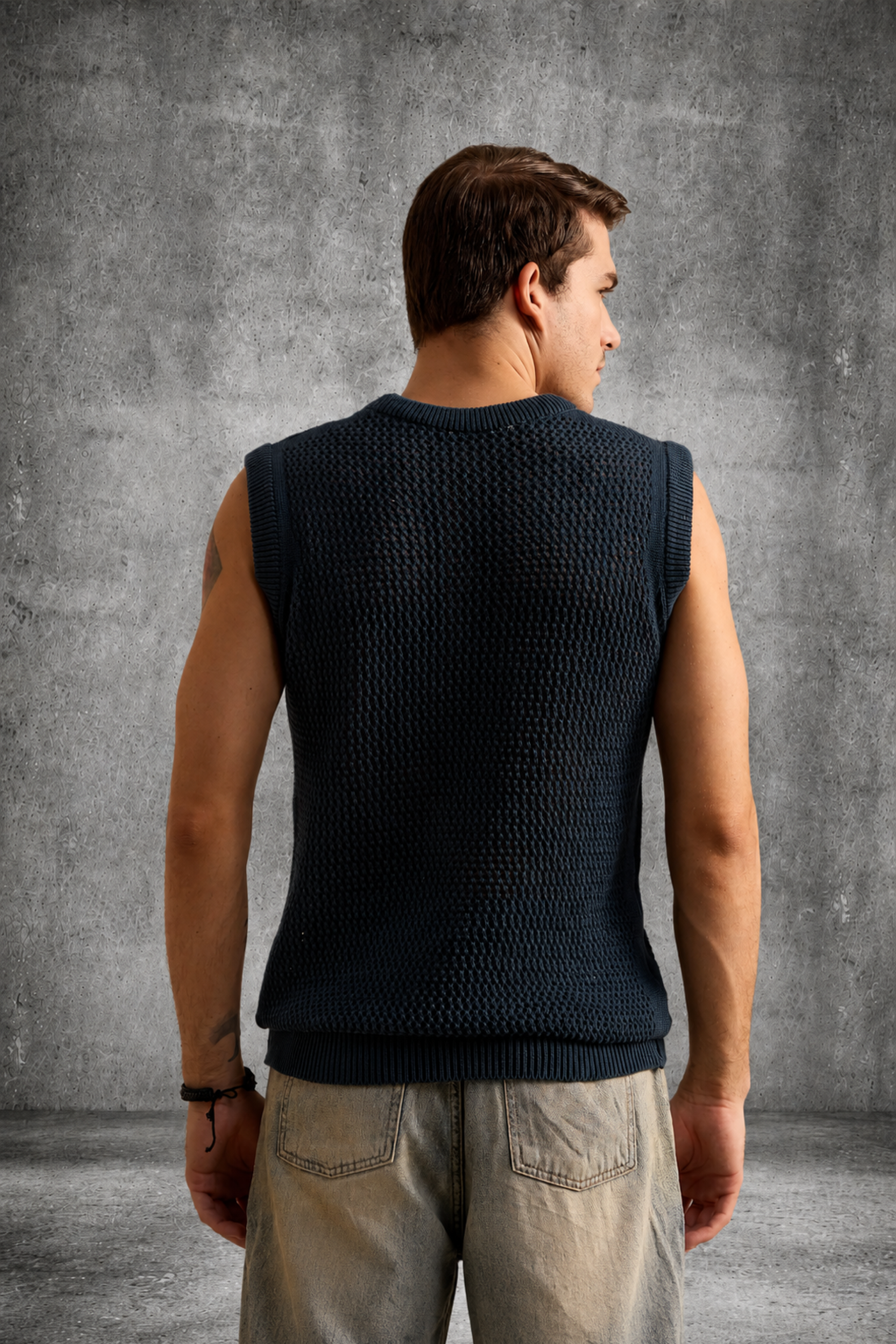 MESH KNIT TANK MIDNIGHT TEAL