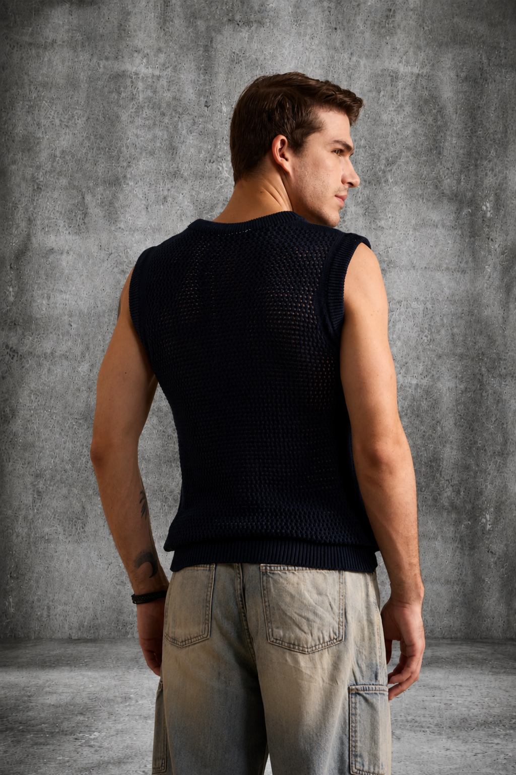 MESH KNIT TANK IN DEEP BLACK