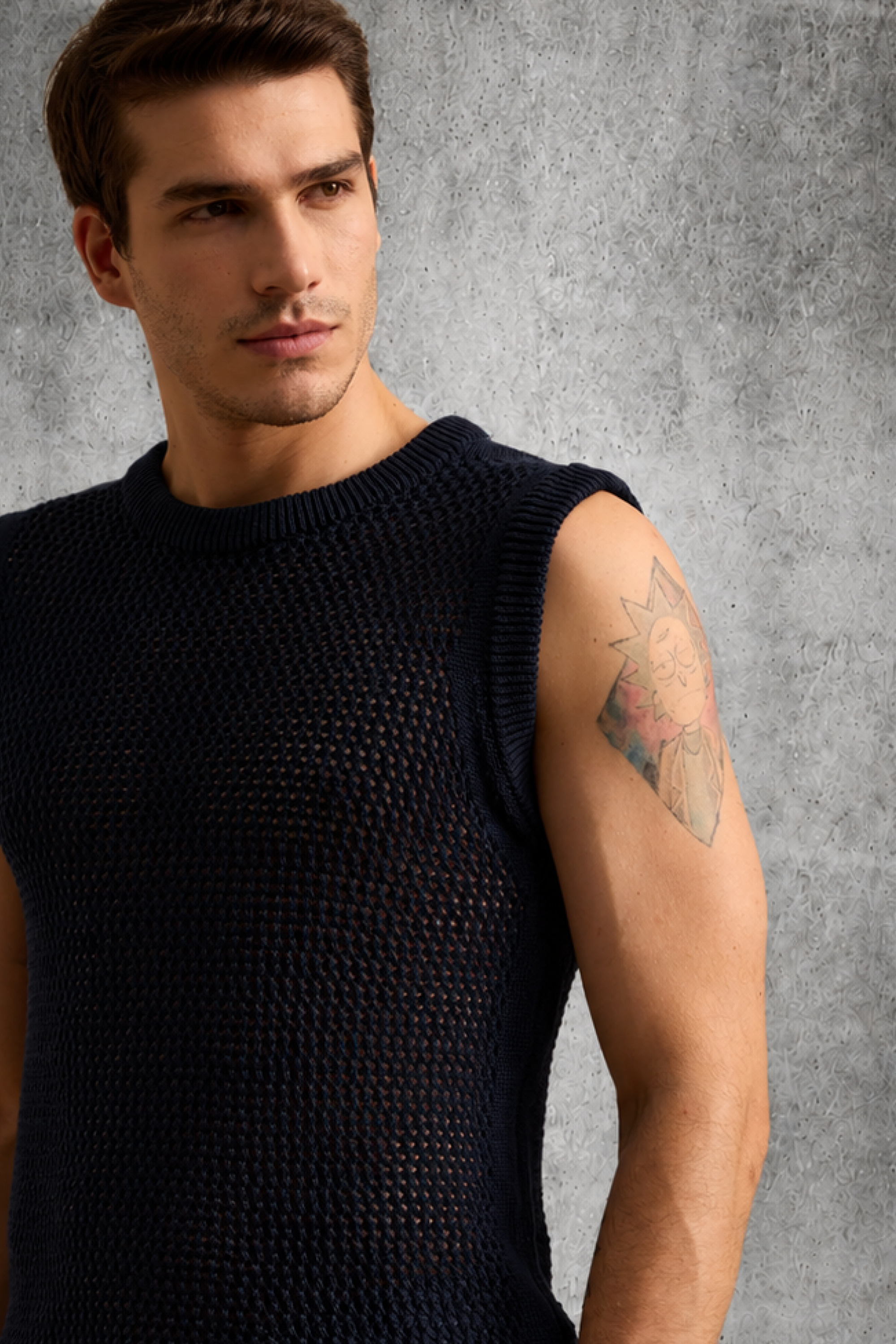 MESH KNIT TANK IN DEEP BLACK