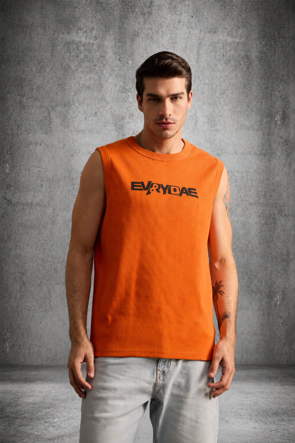 RIBBED MUSCLE TANK IN AMBER ORANGE
