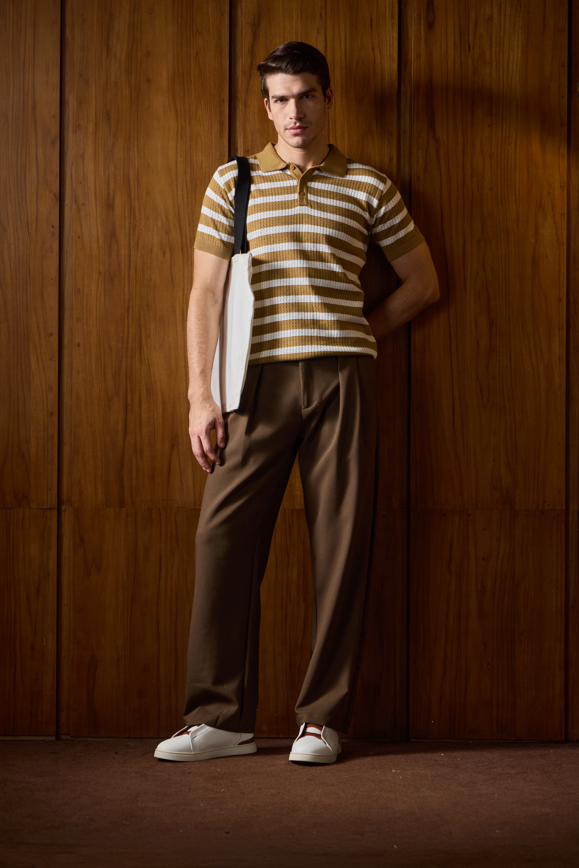 THE NAUTICA STRIPED POLO IN BRONZE