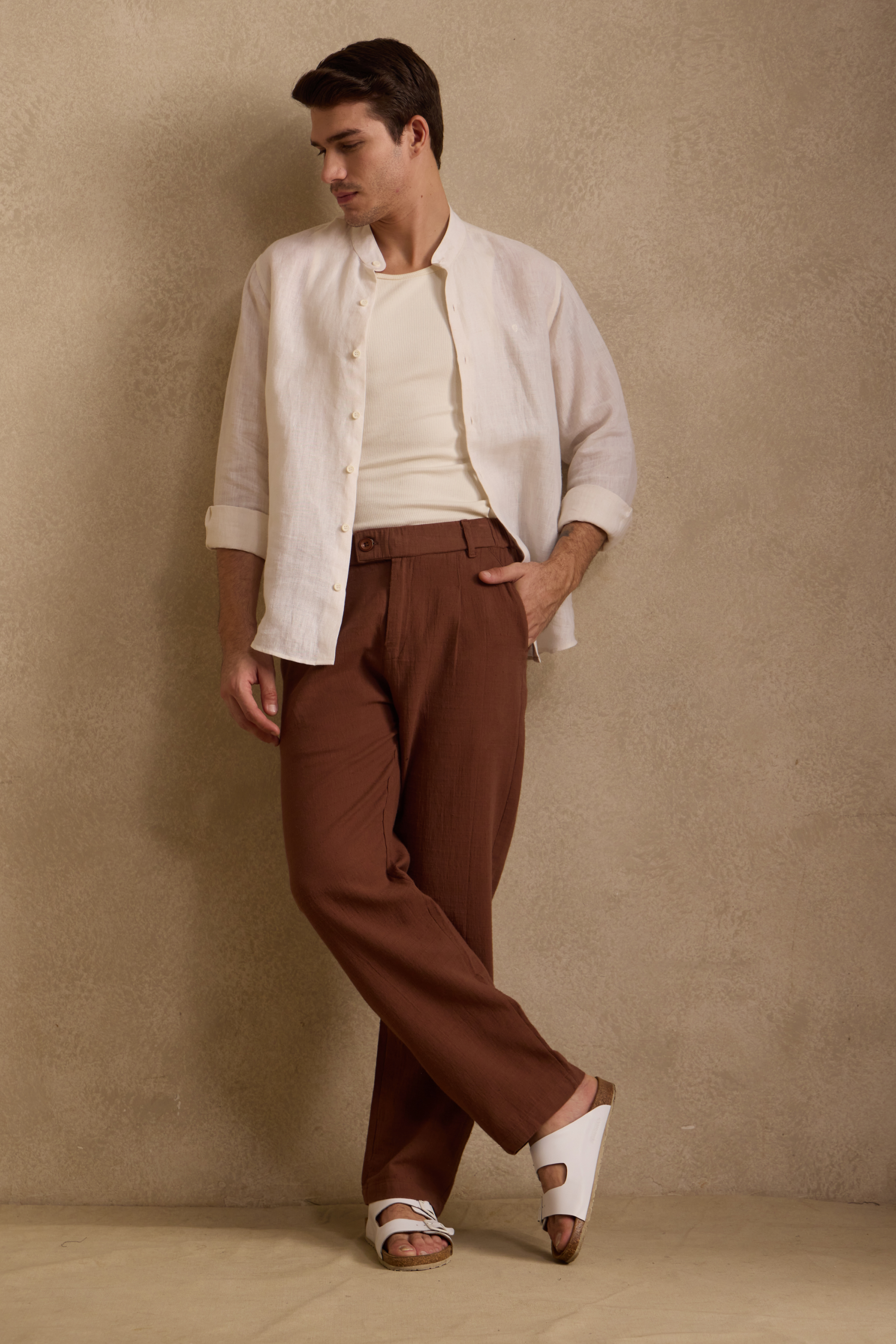 THE SEOUL LINEN PANTS IN EXPRESSO BROWN
