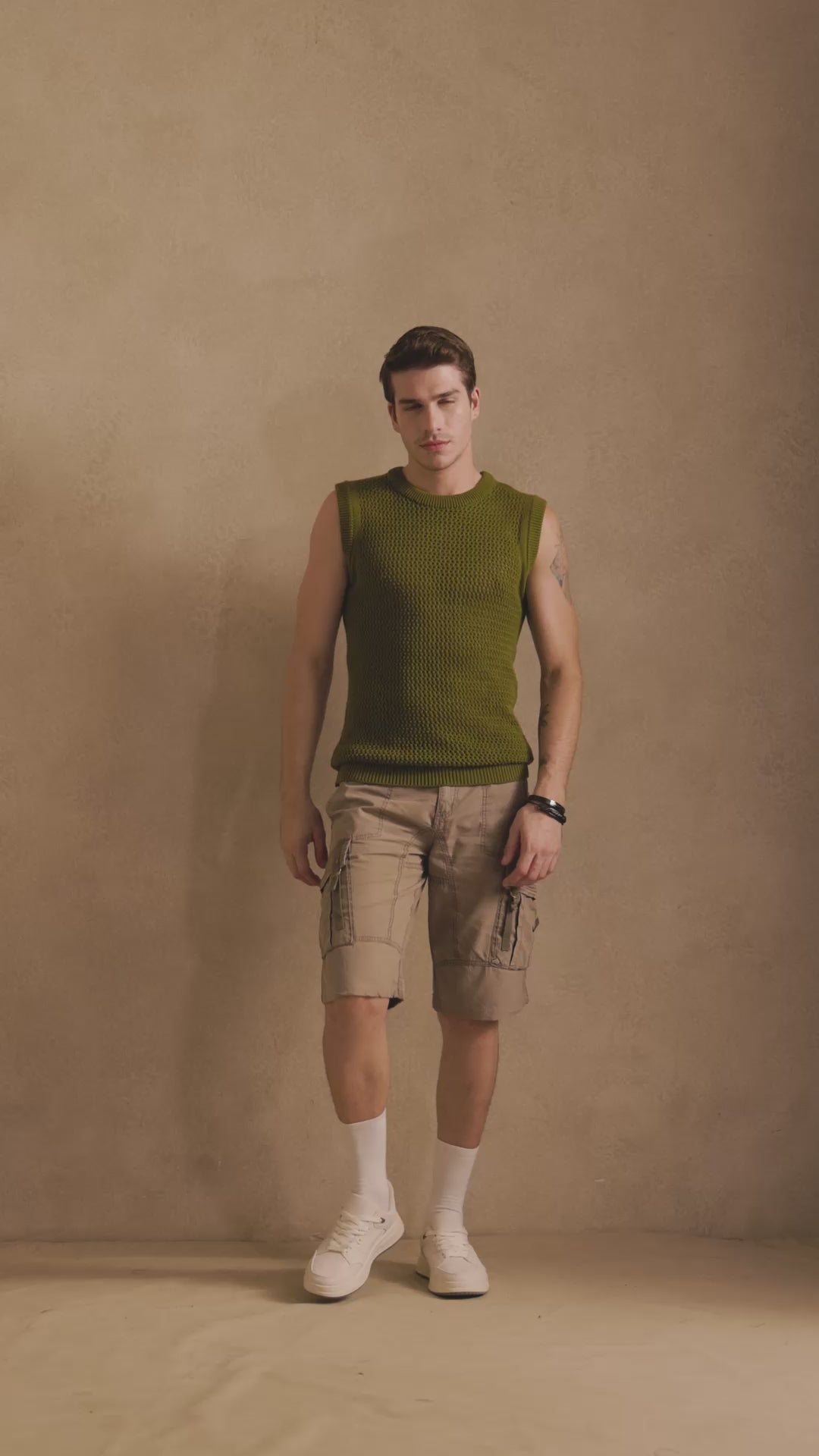MESH KNIT TANK IN FERN GREEN