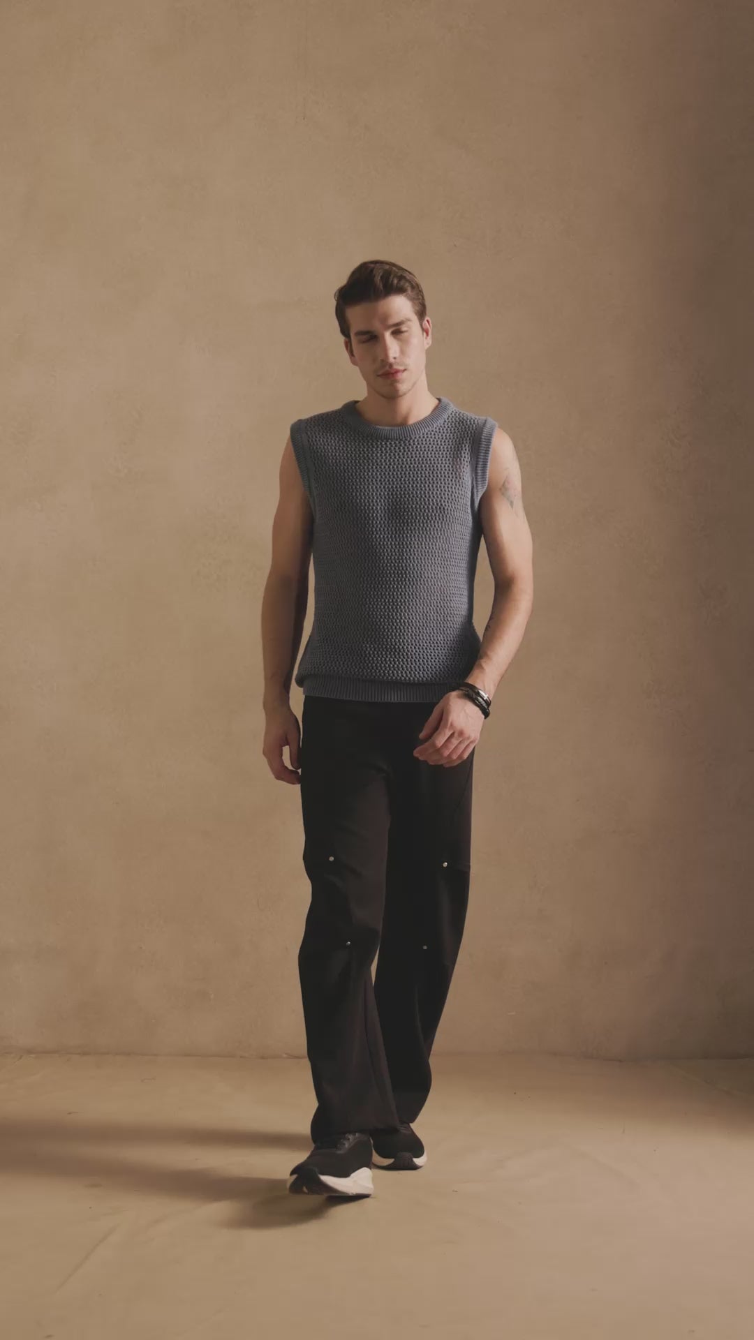 MESH KNIT TANK IN STEEL BLUE