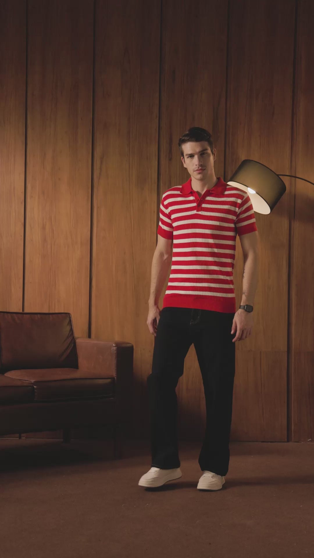 THE NAUTICA STRIPED POLO IN RED